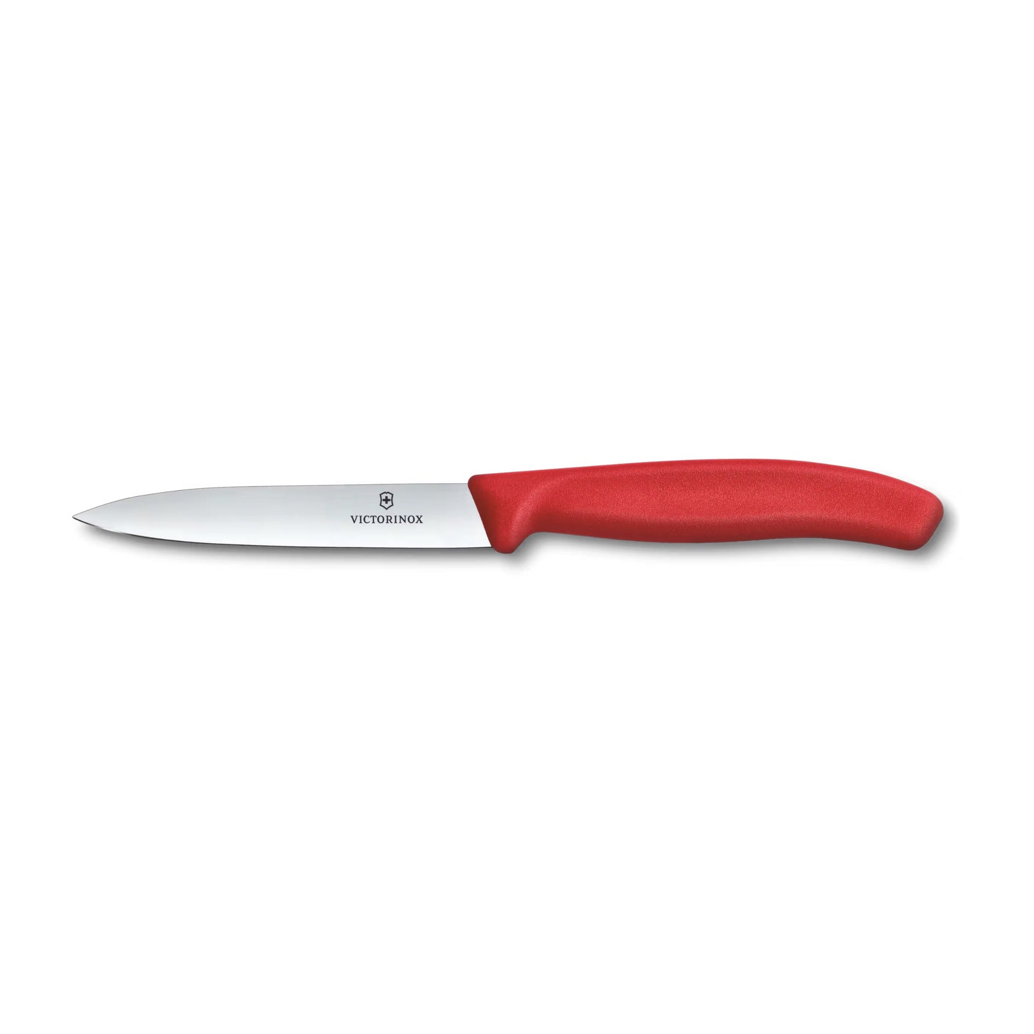 Red-handled Victorinox paring knife — a colour-coded kitchen knife for commercial food prep