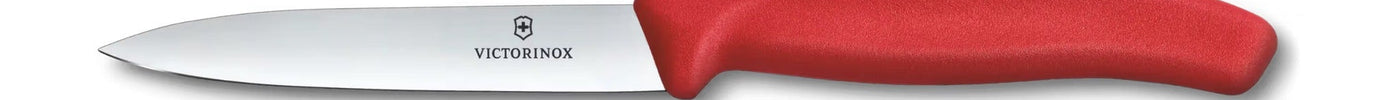 Red-handled Victorinox paring knife — a colour-coded kitchen knife for commercial food prep