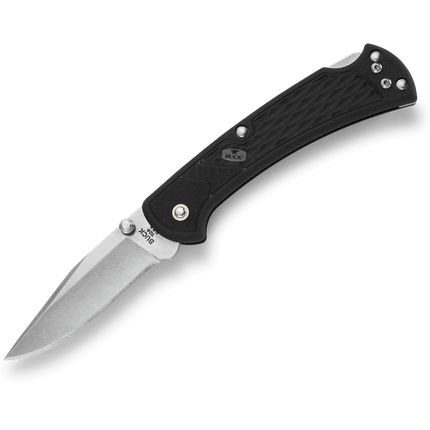 Buck 112 Slim Select lockback knife with black polymer handle, model 112BKS1