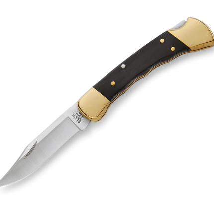 Buck 110 Folding Hunter Finger Grooved knife with leather sheath, model 110BRSFG