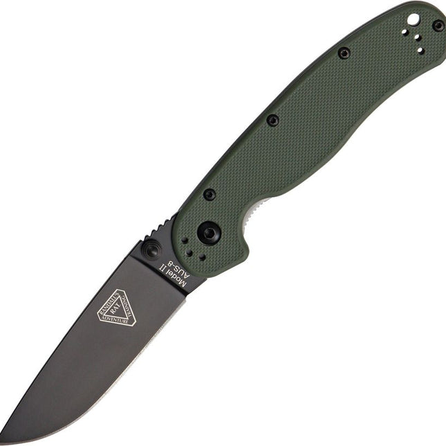 RAT II Folder OD Green | Black Finish Knife