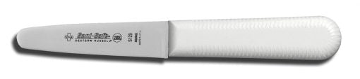 Dexter Russell Sani-Safe RHS129 clam knife with white slip-resistant handle and short stainless blade